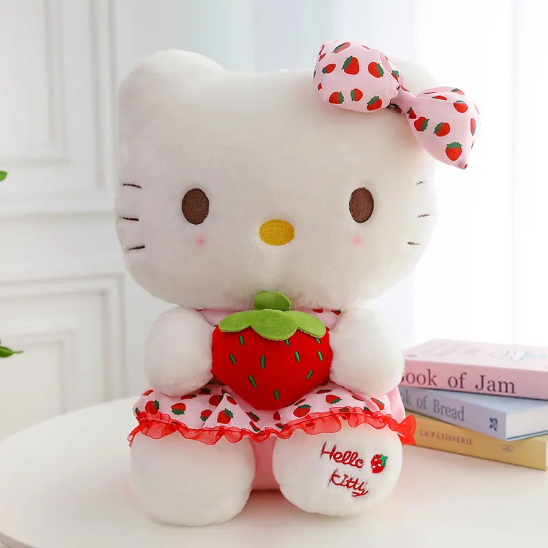 New Sanrio Doll Cute Strawberry KT Cat Plush Stuffed Toy HelloKitty Children's Pillow Girlfriend Gift Kawaii Room Decoration