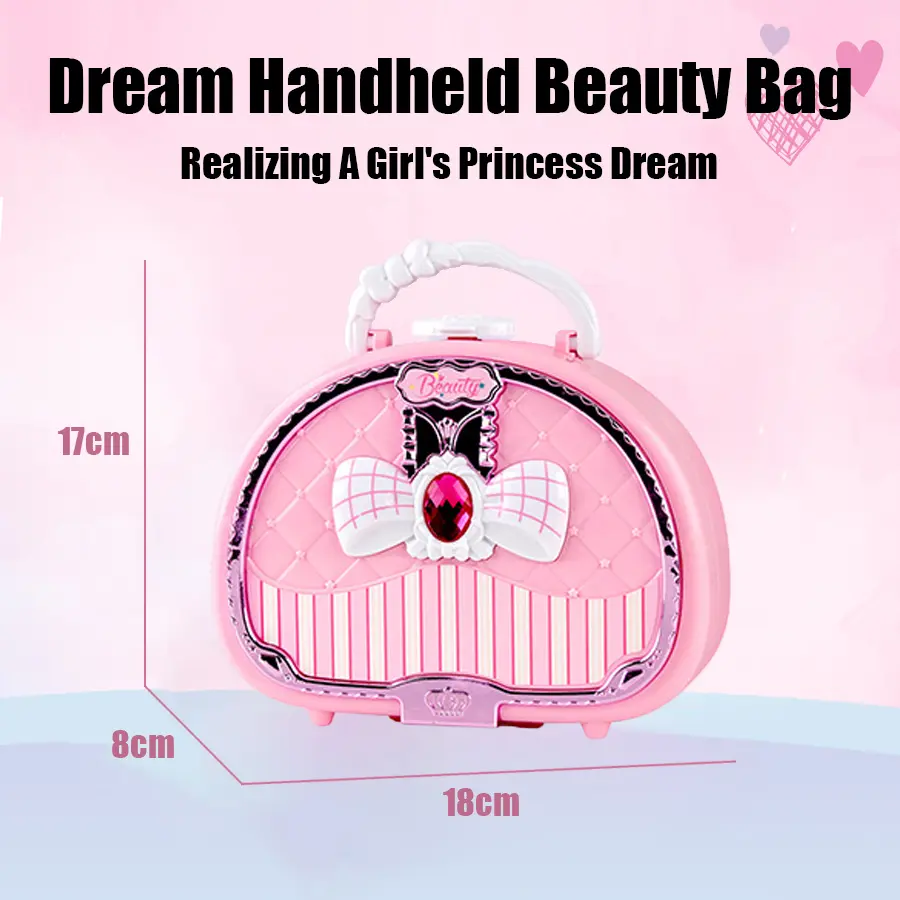 Kids Beauty Toys Makeup Kit Little Bag Washable Pretend Play Cosmetic Set Toys with Mirror Non-Toxic & Safe Birthday Gifts Girl