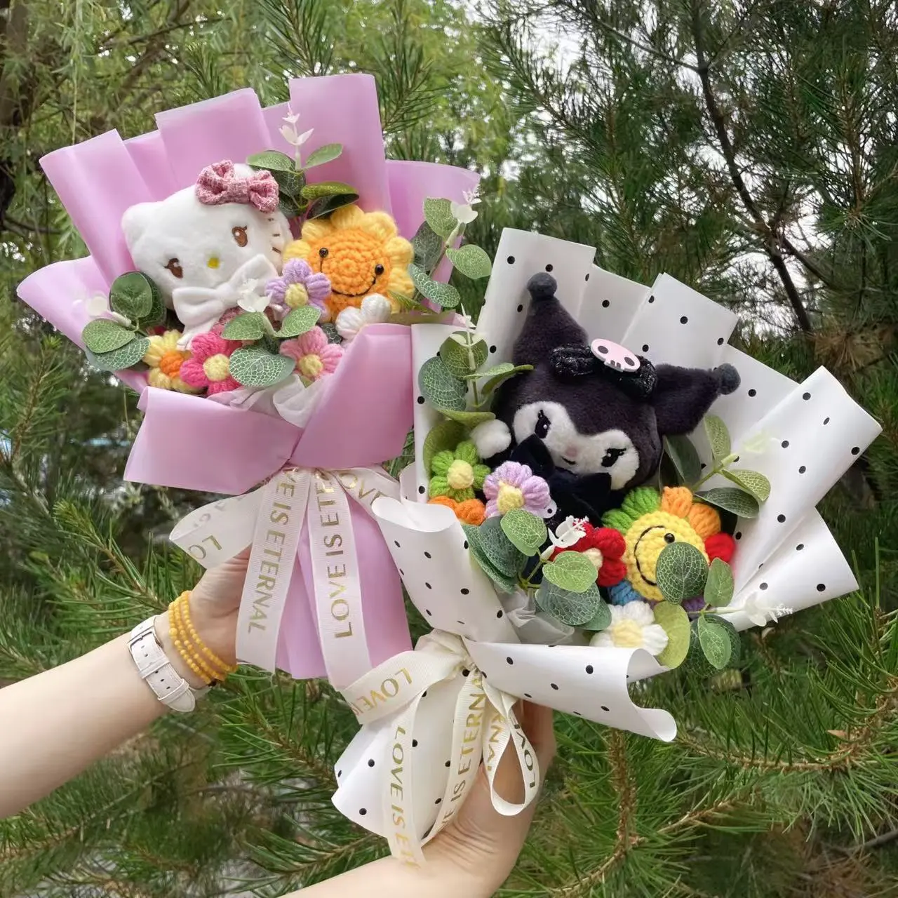 Cartoon My Melody Kuromi Cinnamoroll Kt Cat Plush Doll Toy Sanrio Bouquet Gift Box Valentine's Day Christmas Graduation Gifts