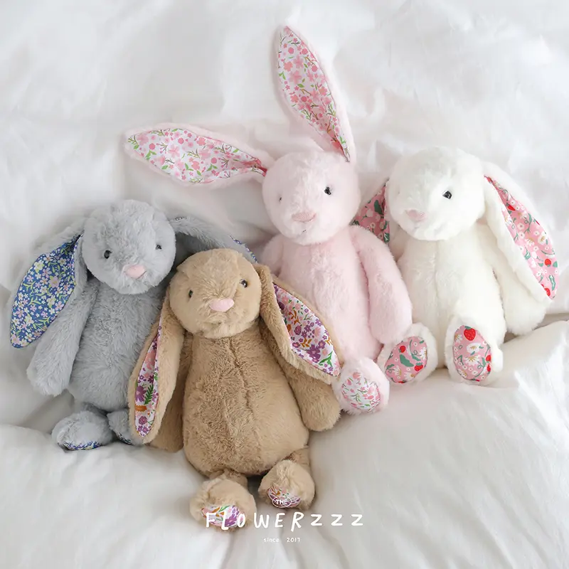 Cute Jellycat Rabbit Plush Toys Soft Floral Ears Bunny Stuffed Dolls Cartoon Rabbit Plushies Cute Kid Birthday Gifts Home Decor