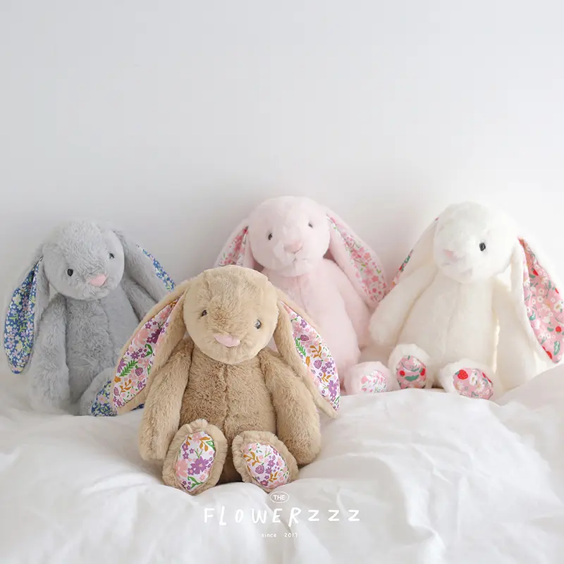 Cute Jellycat Rabbit Plush Toys Soft Floral Ears Bunny Stuffed Dolls Cartoon Rabbit Plushies Cute Kid Birthday Gifts Home Decor