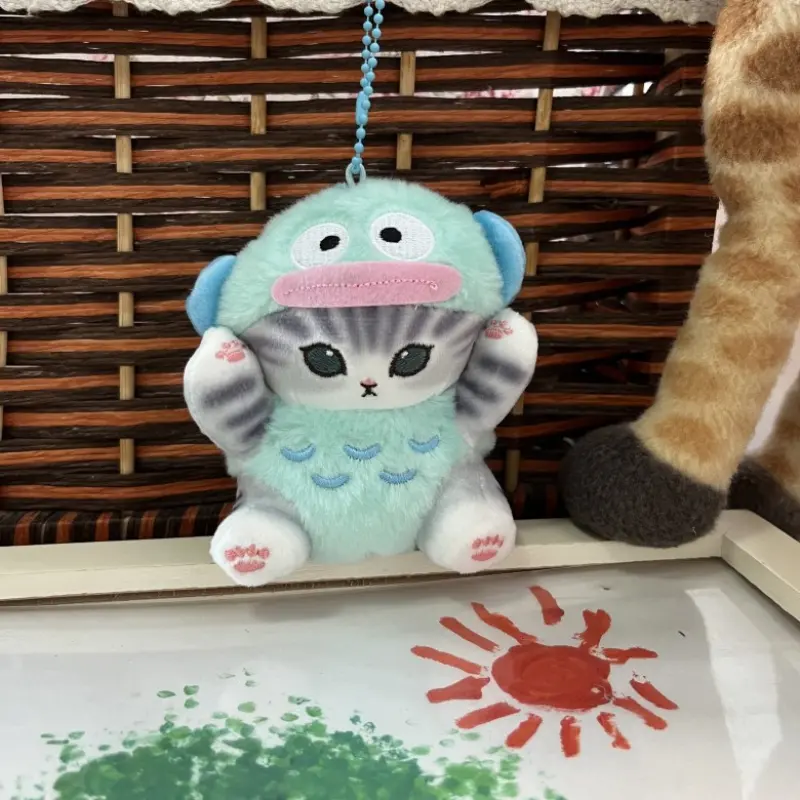 12cm Kawaii Mofusand Cross-Dressing Sanrio Hello Kitty Kuromi Hanyodon Plush Keychain Pendant Plush Doll Girls Birthday Gifts