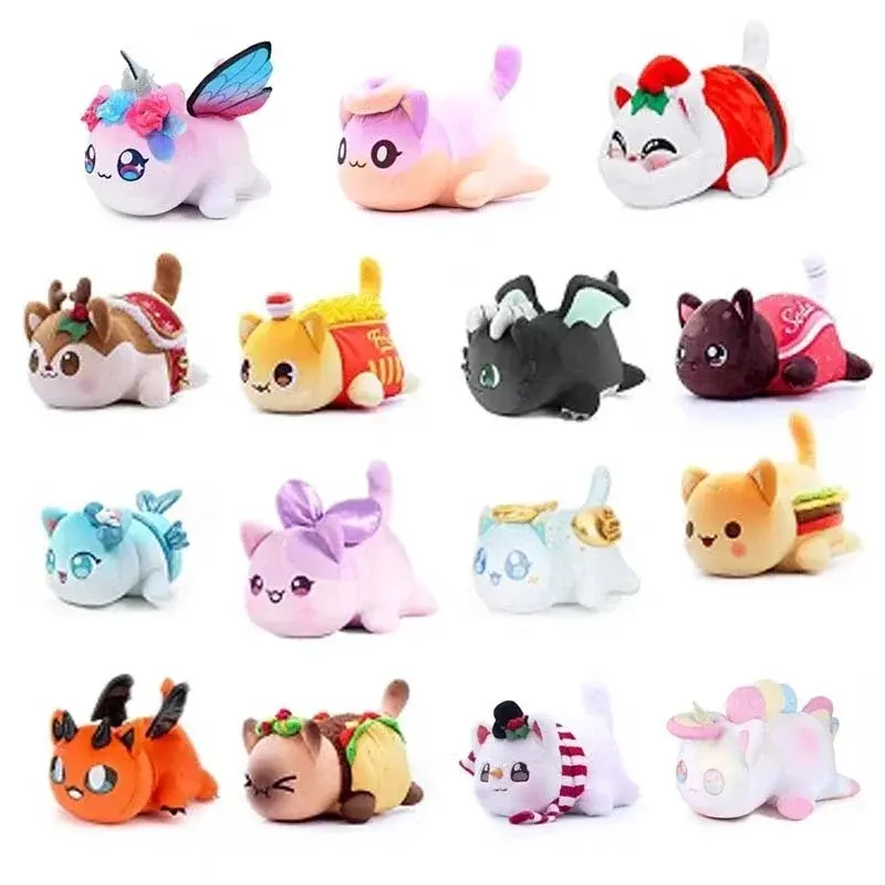 Aphmau Meows Cat Plush Toy Soft Meemeow Stuffed Donut Cat Plush Kawaii French Fry Cheeseburger Food Doll Christmas Gifts