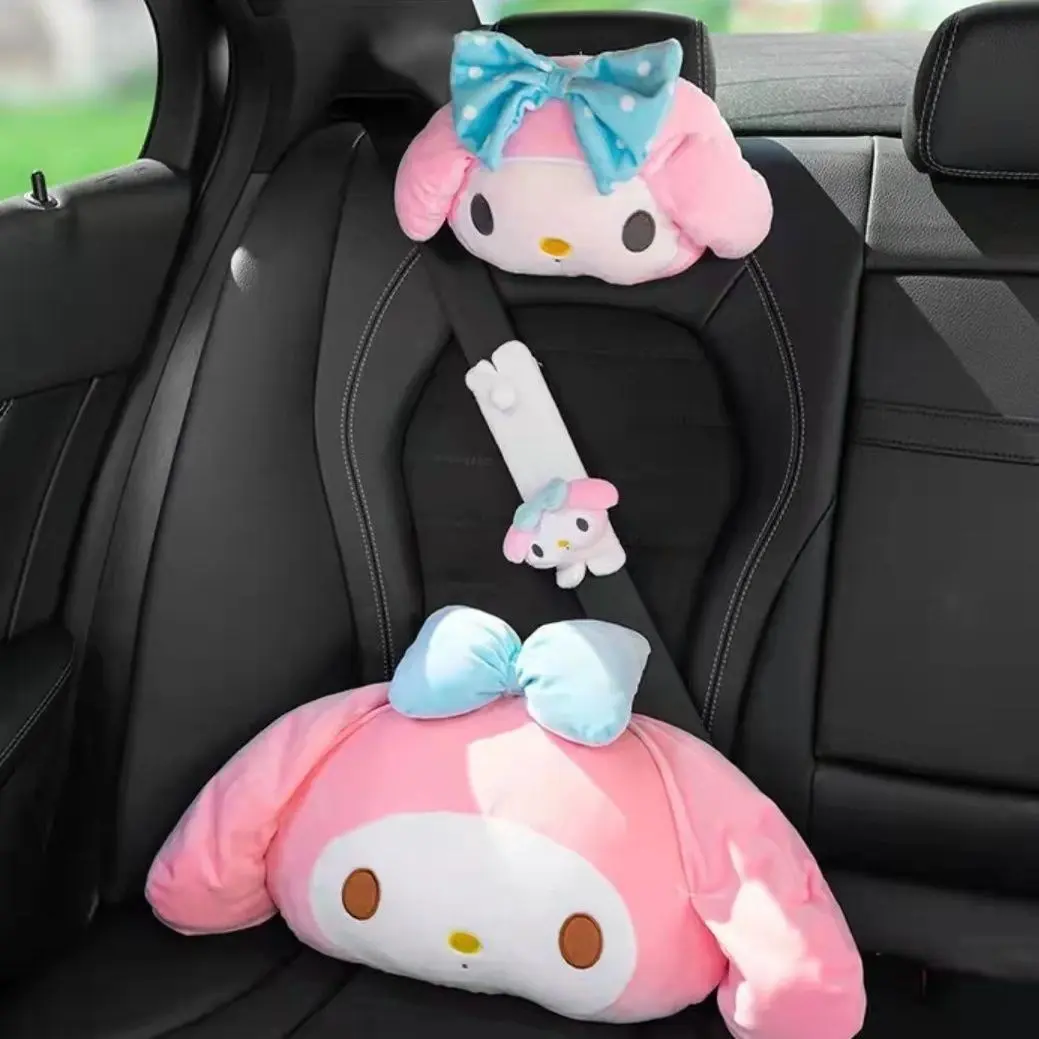 Japanese Anime Headrest For Car Chair Kawaii Seat Belt Cover Shoulder Pads Cartoon Melodyed Kuromied Plush Toys Gift For Girl