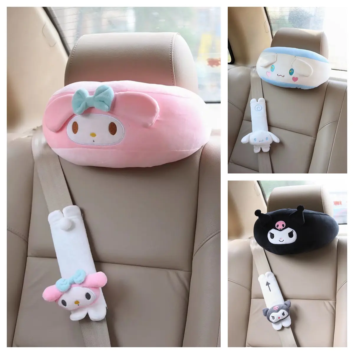 Japanese Anime Headrest For Car Chair Kawaii Seat Belt Cover Shoulder Pads Cartoon Melodyed Kuromied Plush Toys Gift For Girl