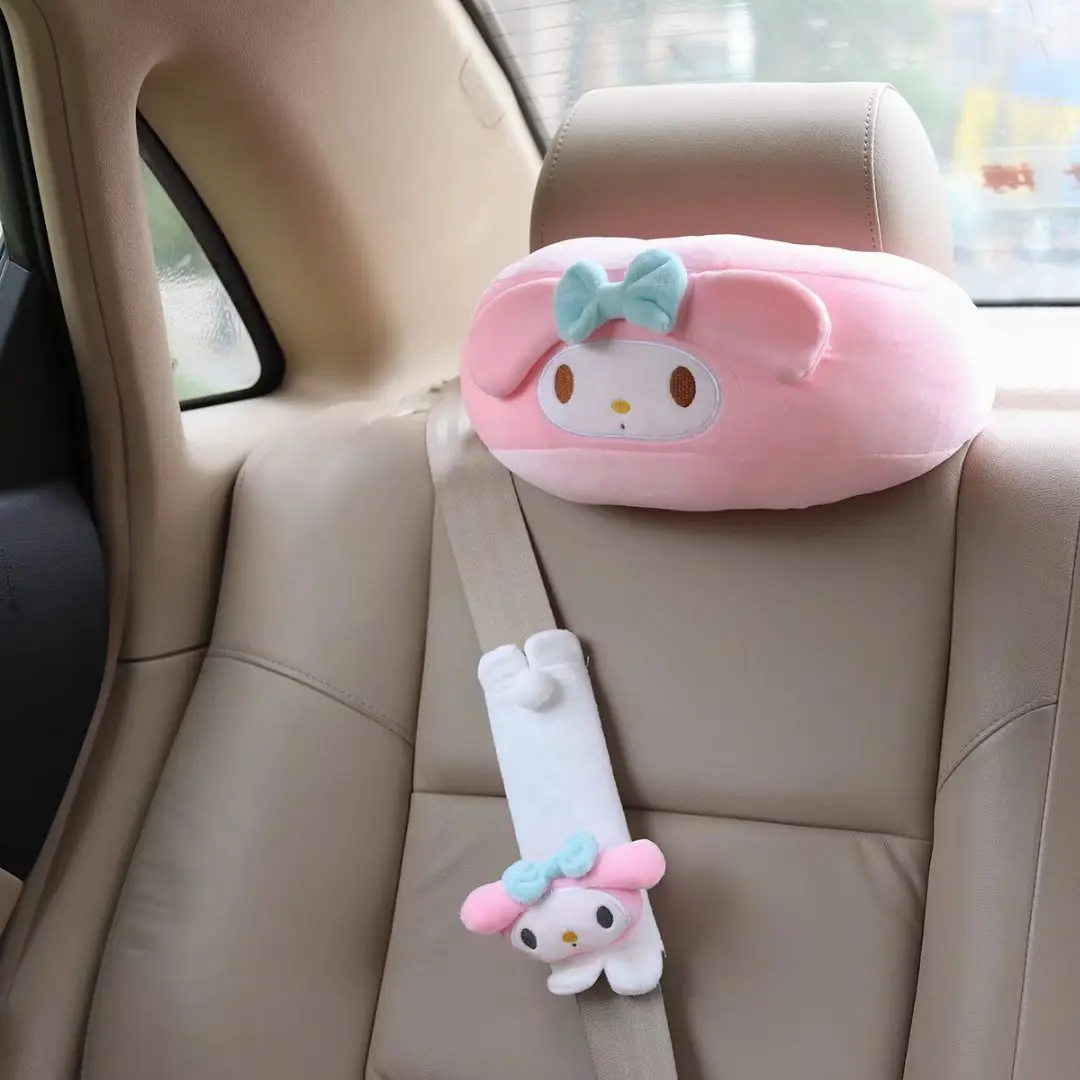Japanese Anime Headrest For Car Chair Kawaii Seat Belt Cover Shoulder Pads Cartoon Melodyed Kuromied Plush Toys Gift For Girl