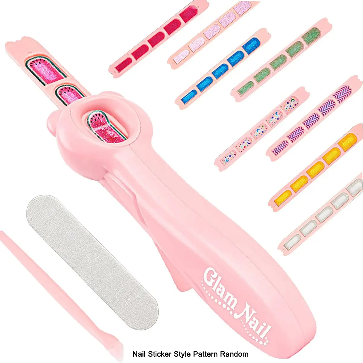 1 set of nail machine with 8 patches, children's nail machine princess girl makeup play house DIY henna nail sticker set jewelry