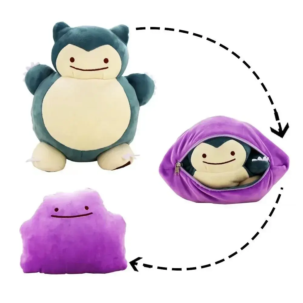 15cm Kawaii Anime Pokemon Dolls Reversible Pillow Cushion Ditto Transform Snorlax Plush Toys Home Decor Girl Birthday Gift