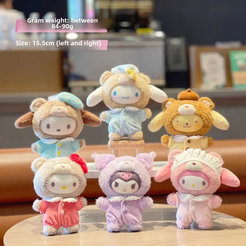Creative Cartoon Kuromi Hello Kitty Plush Pendant Doll Sanrio Family Latte Baby Cute Keychain Toy Cool Lommy Doll Girls Gift Toy