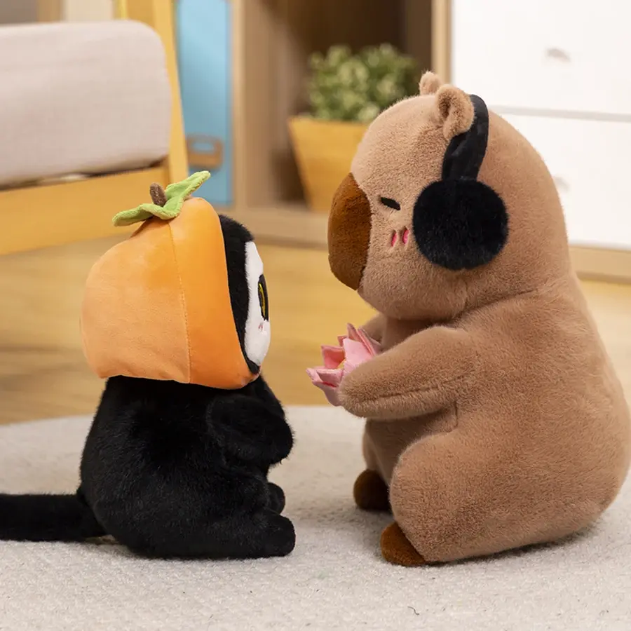Cute Capybara Plush Toy Stuffed Animals Capybara Hold Lotus Flower White-face Monkey Soft Doll Kids Toys Birthday Christmas Gift