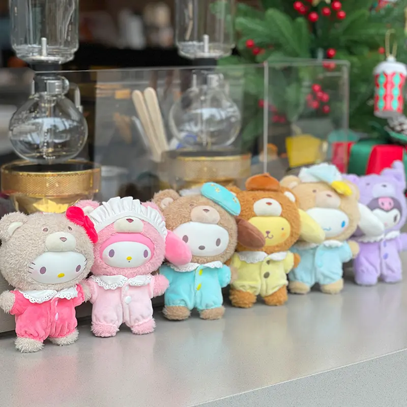 Creative Cartoon Kuromi Hello Kitty Plush Pendant Doll Sanrio Family Latte Baby Cute Keychain Toy Cool Lommy Doll Girls Gift Toy