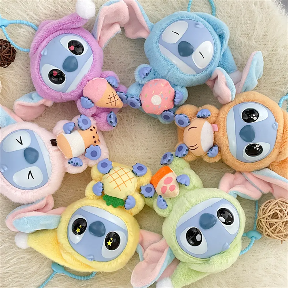 Kawaii Accessories Stitch Plush Toy Lilo&stitch Keychain Keyring Doll Eat Something Before Sleep Series Backpack Pendant Girl