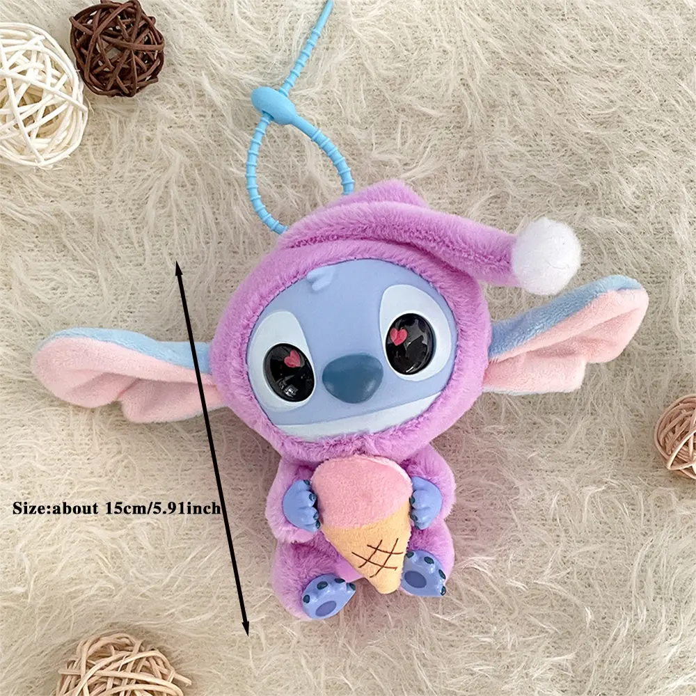 Kawaii Accessories Stitch Plush Toy Lilo&stitch Keychain Keyring Doll Eat Something Before Sleep Series Backpack Pendant Girl
