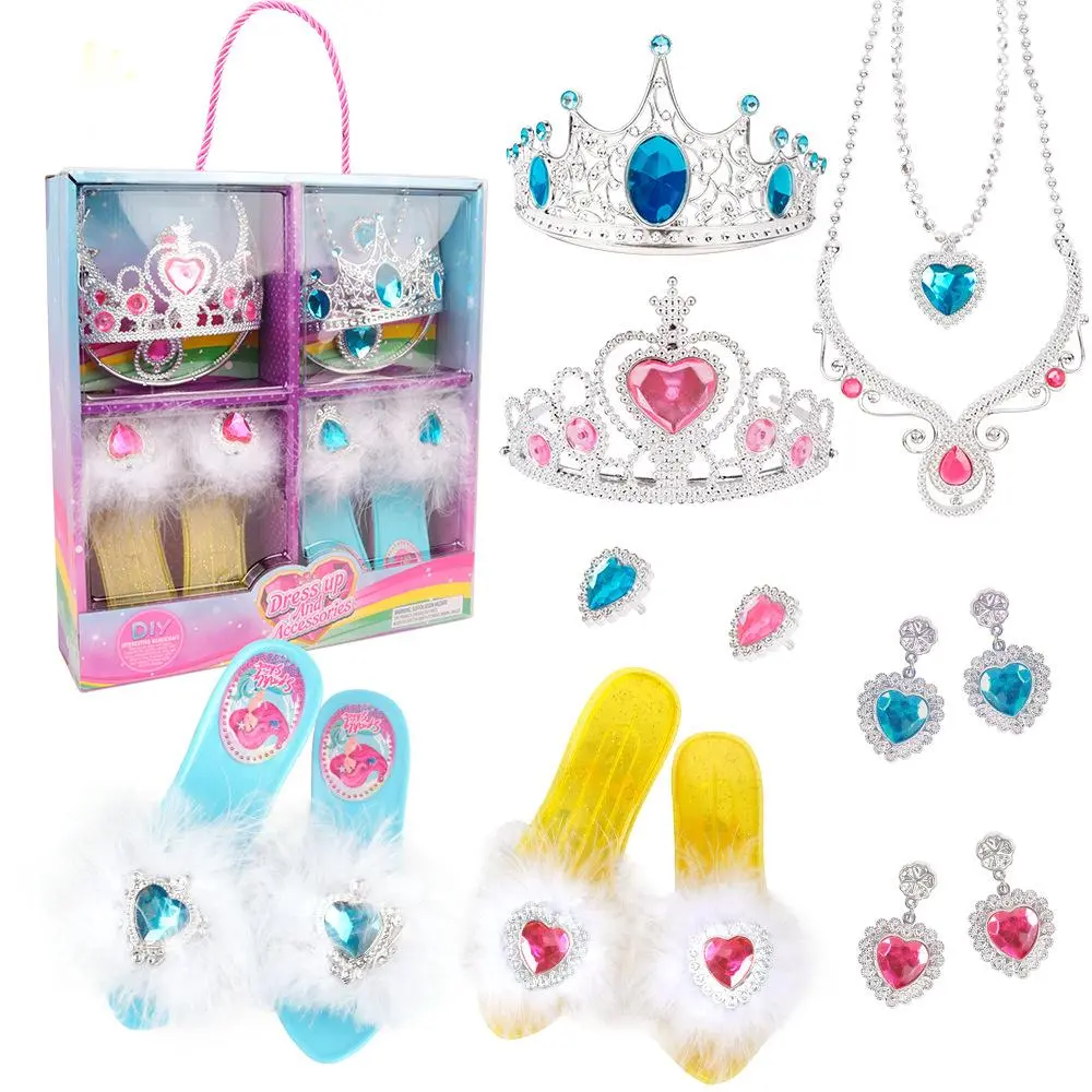 Dress Up Toy Girl Glass Slipper Necklace Earrings Toy Jewelry Set Gift Box, As Birthday, Halloween, Chrismas Gift