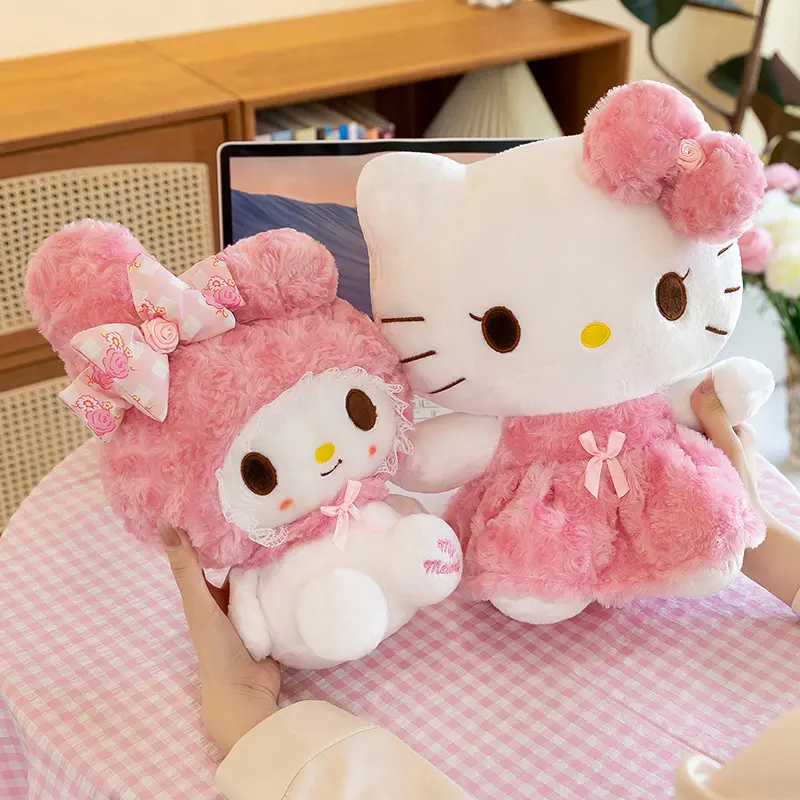 Miniso 35CM Hello Kitty Kawaii Rose My Melody Plush Toy Anime Cartoon Anime Big Size Soft Stuffed Doll Pillow Kids Birthday Gift