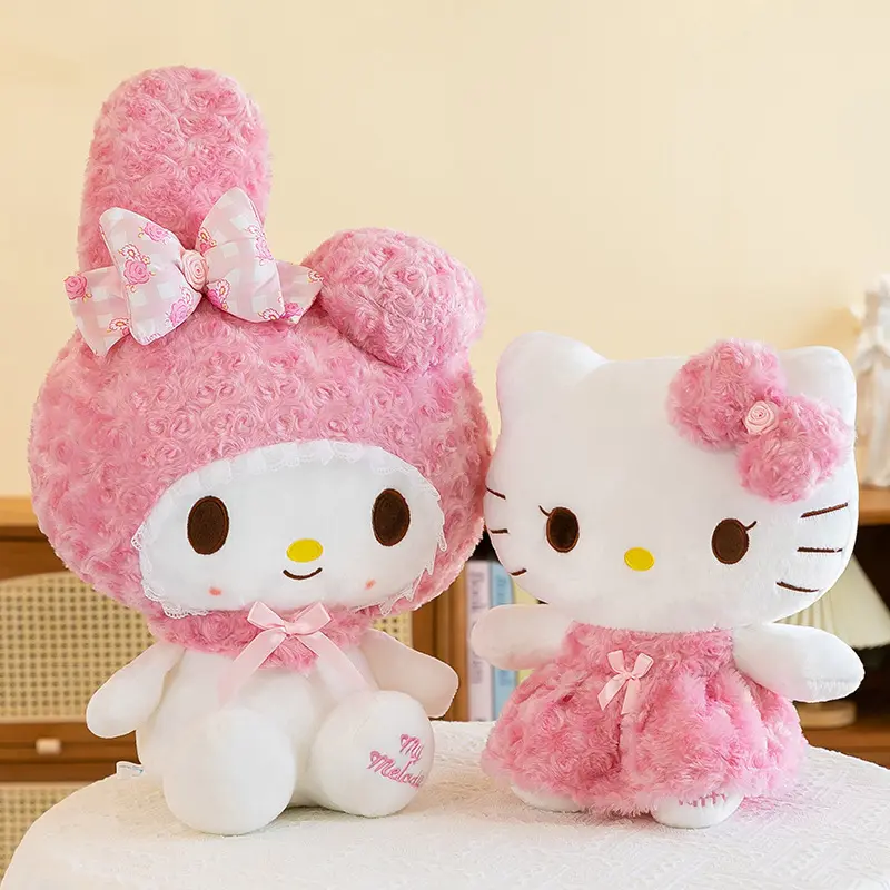 Miniso 35CM Hello Kitty Kawaii Rose My Melody Plush Toy Anime Cartoon Anime Big Size Soft Stuffed Doll Pillow Kids Birthday Gift