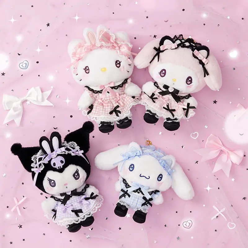 10CM Hello Kitty Cinnamoroll My Melody Kuromi Mine Series Plush Keychain PP Cotton Filled Cartoon Doll School Bag Pendant Gift