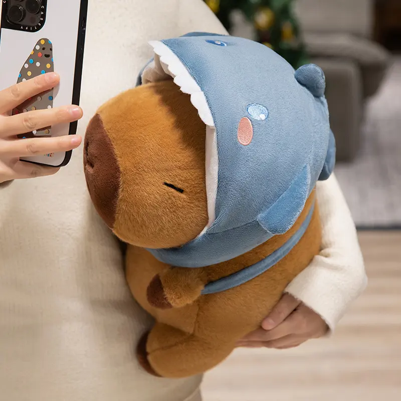 Cute Shark Head Backpack Plush Toy with Capybara Design Adorable Stuffed Doll  Birthday and Holiday Gift for Kids or Friends
