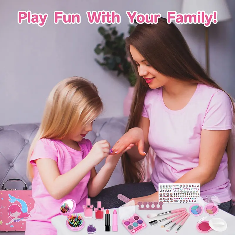 Girls Real Makeup Kit Washable Princess Play Makeup Set Kids Toys Safe Non Toxic Girls Pretend Play Birthday for Kids Gifts