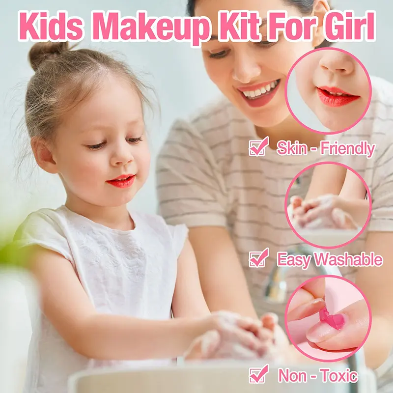 Girls Real Makeup Kit Washable Princess Play Makeup Set Kids Toys Safe Non Toxic Girls Pretend Play Birthday for Kids Gifts