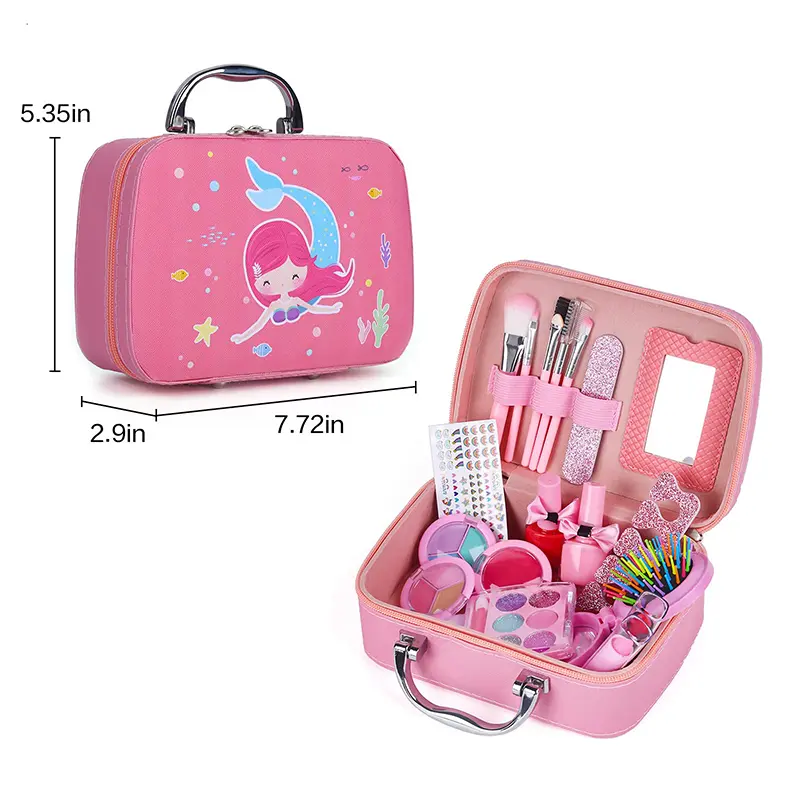 Girls Real Makeup Kit Washable Princess Play Makeup Set Kids Toys Safe Non Toxic Girls Pretend Play Birthday for Kids Gifts