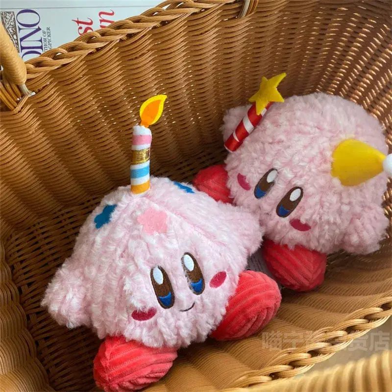 Kirby Birthday Series Plush Dolls Candles Birthday Hat Dress Up Kawaii Plush Dolls Keychain Birthday Gifts Party Decoration