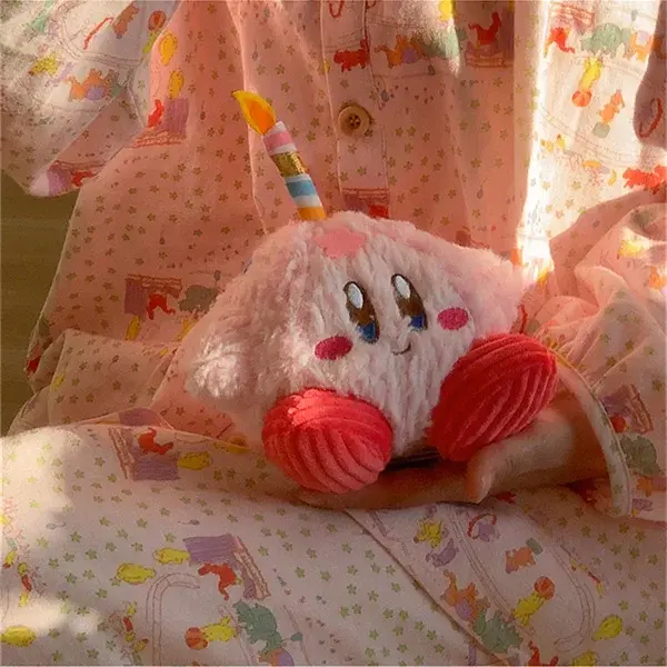 Kirby Birthday Series Plush Dolls Candles Birthday Hat Dress Up Kawaii Plush Dolls Keychain Birthday Gifts Party Decoration