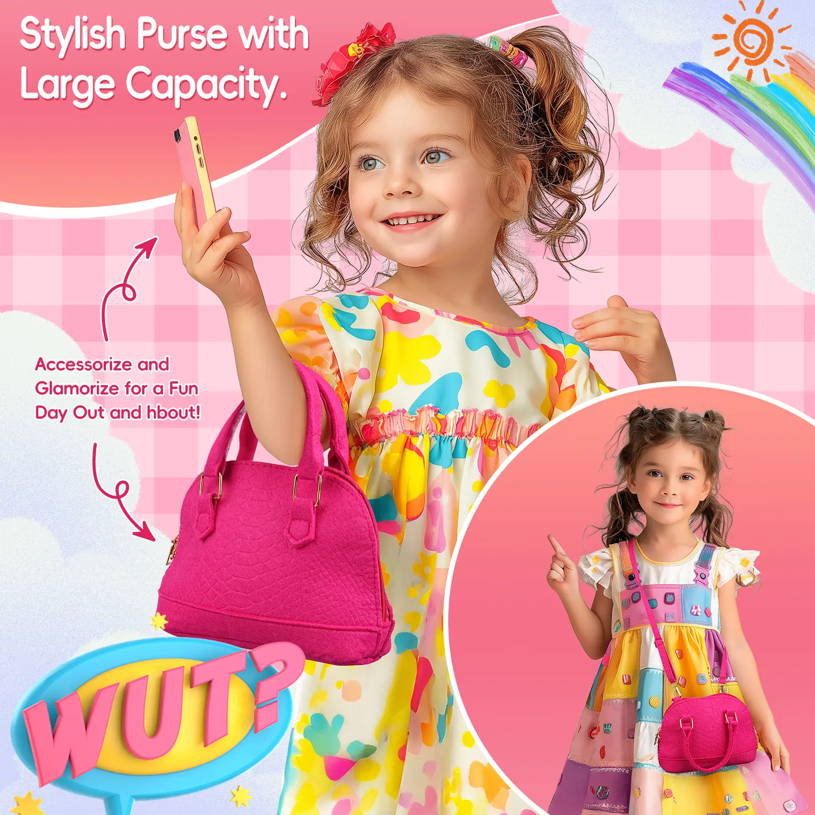 Play Purse for Little Girls, 23PCS Toddler Purse with Pretend Makeup for Toddlers, Princess Toys Includes Handbag, Phone, Wallet