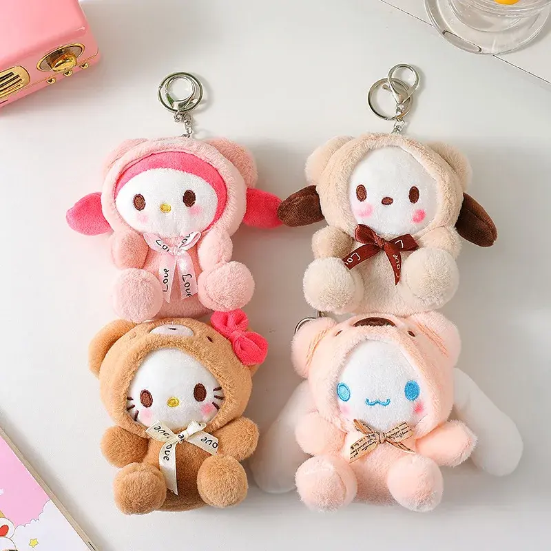 12cm Kawali Sanrio Plush Toy Kuromi Hello Kitty My Melody Cinnamoroll Soft Stuffed Keychain Doll Pendant Toy Girl Kids Xmas Gift