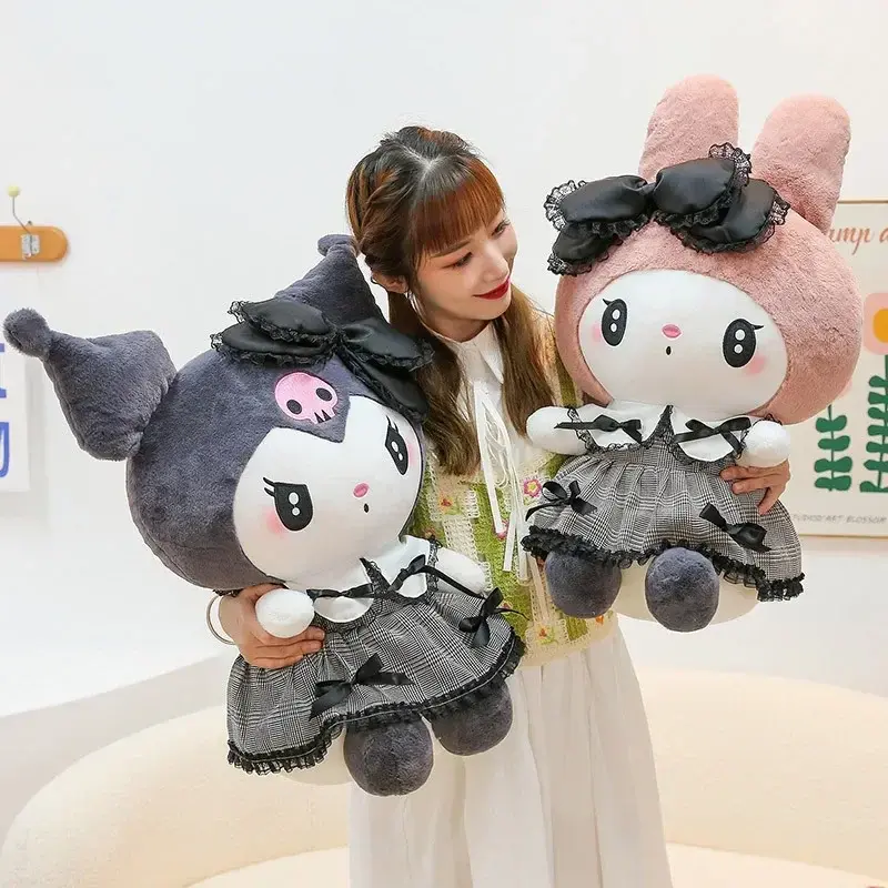 29cm Sanrio Kuromi My Melody Plush Toys Pillow Cartoon Kawaii Dress Dark Kuromi Plush Doll Sofa Cushion Birthday Gift for Girls