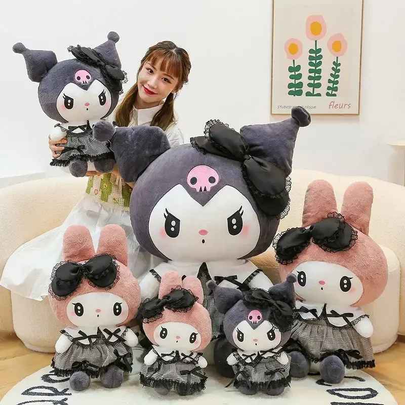 29cm Sanrio Kuromi My Melody Plush Toys Pillow Cartoon Kawaii Dress Dark Kuromi Plush Doll Sofa Cushion Birthday Gift for Girls