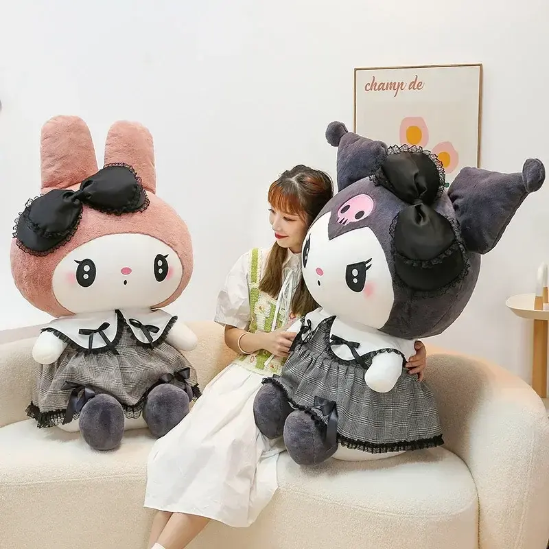 29cm Sanrio Kuromi My Melody Plush Toys Pillow Cartoon Kawaii Dress Dark Kuromi Plush Doll Sofa Cushion Birthday Gift for Girls