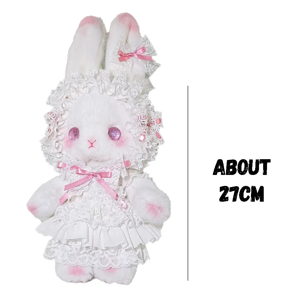 Cute Lolita Bunny Doll Bag Pastel Pink Plush Backpack Soft Toy Purse with Metal Chain for Anime Convention Gift Idea
