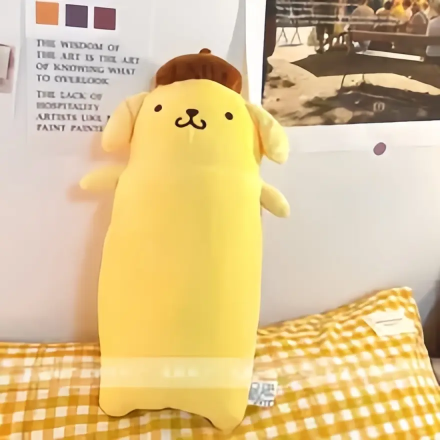 42/65cm Long Sanrio Pom Pom Purin Plush Pillow Lovely Pompompurin Stuffed Doll Sofa Bed Back Cushion Room Decor Xmas Girl Gift