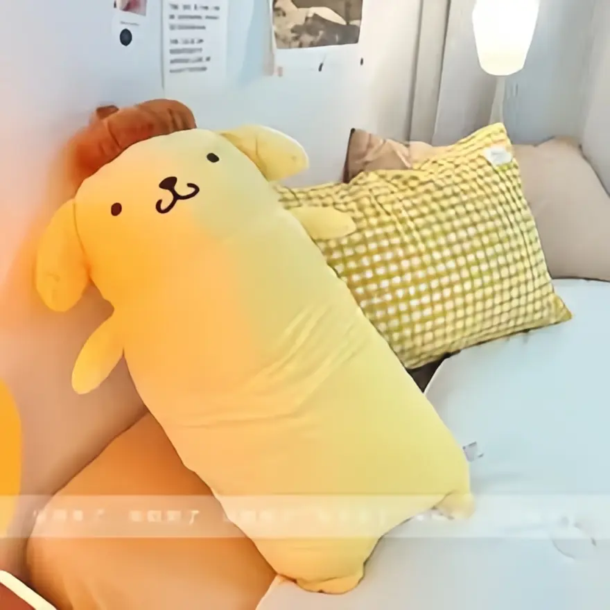 42/65cm Long Sanrio Pom Pom Purin Plush Pillow Lovely Pompompurin Stuffed Doll Sofa Bed Back Cushion Room Decor Xmas Girl Gift