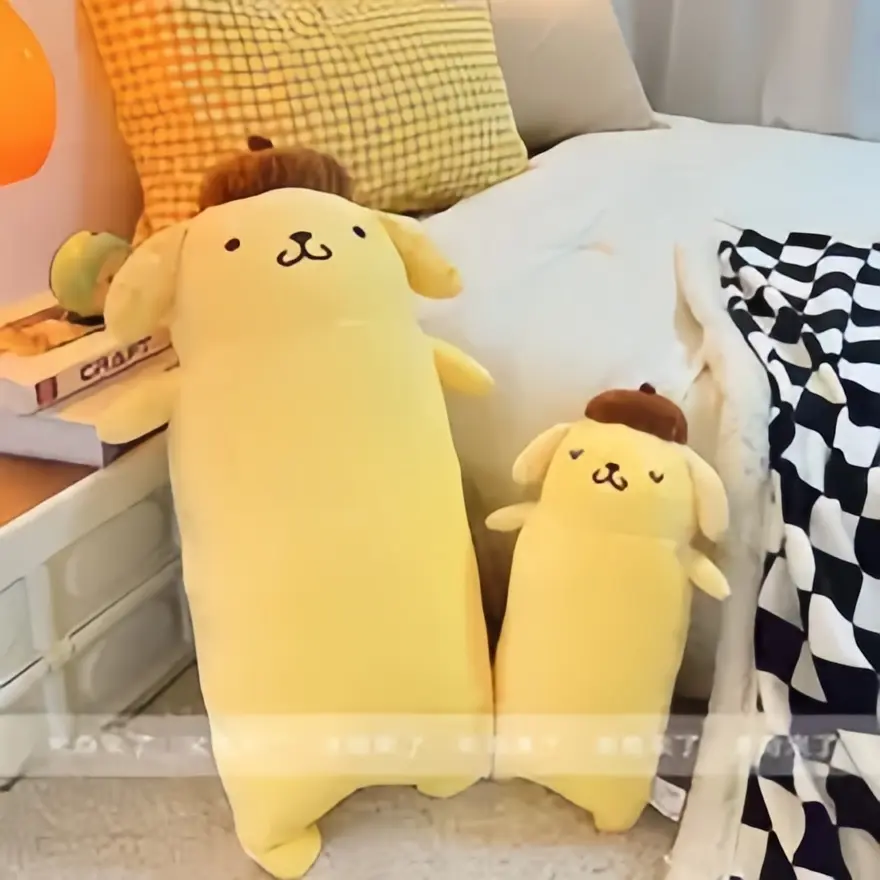 42/65cm Long Sanrio Pom Pom Purin Plush Pillow Lovely Pompompurin Stuffed Doll Sofa Bed Back Cushion Room Decor Xmas Girl Gift