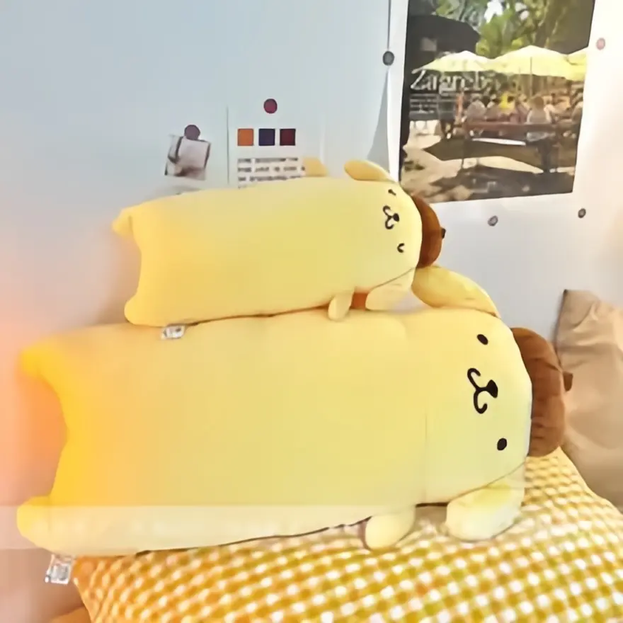42/65cm Long Sanrio Pom Pom Purin Plush Pillow Lovely Pompompurin Stuffed Doll Sofa Bed Back Cushion Room Decor Xmas Girl Gift