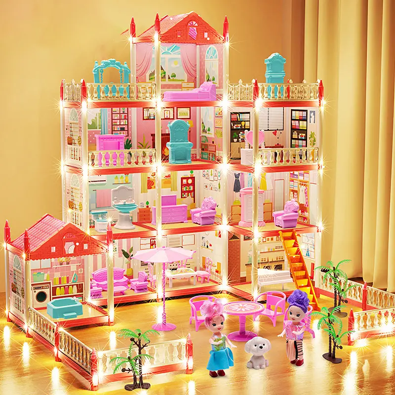Popular Toy 3d Assembly Diy Mini Toy House Accessories Villa Princess Castle Led Lights Girl Birthday Gift Assembly Toy House