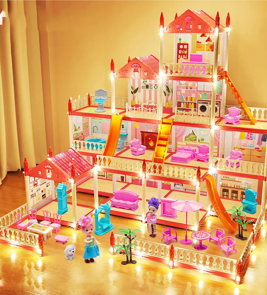 Popular Toy 3d Assembly Diy Mini Toy House Accessories Villa Princess Castle Led Lights Girl Birthday Gift Assembly Toy House