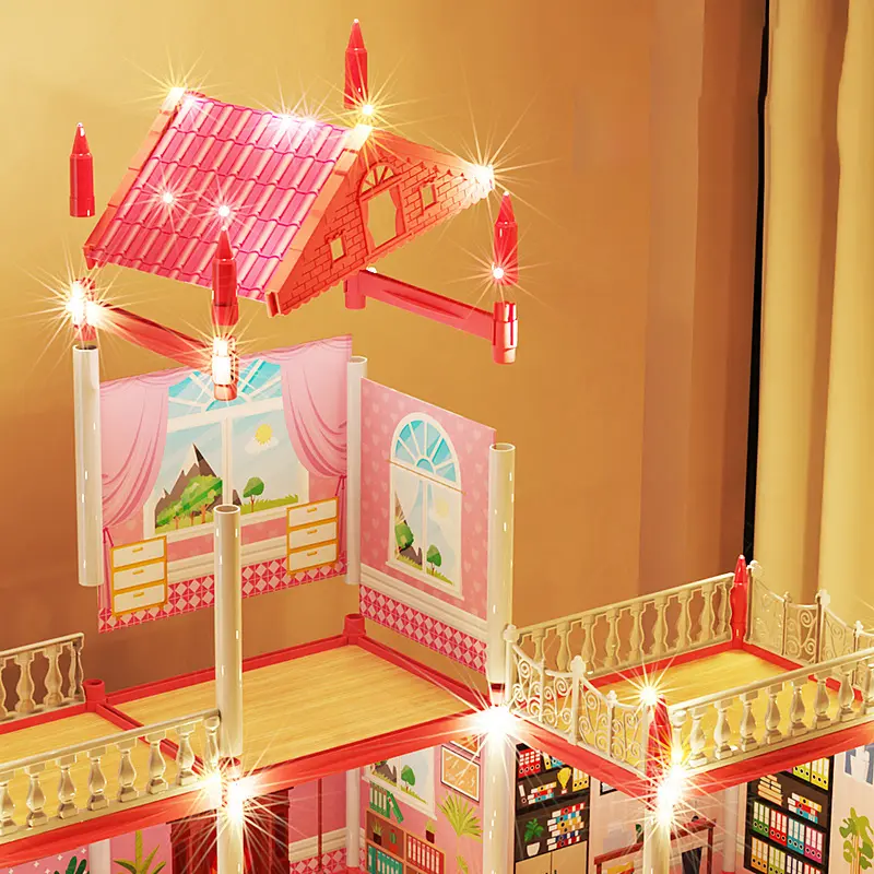 Popular Toy 3d Assembly Diy Mini Toy House Accessories Villa Princess Castle Led Lights Girl Birthday Gift Assembly Toy House