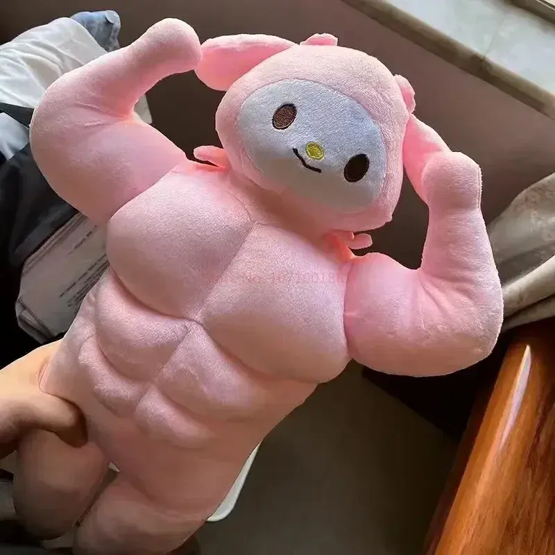 Sanrio Kawaii Hello Kitty Muscle Plush Funny Chest Muscle Abdominal Boyfriend Pillow Pom Pom Purin Doll Plush Christmas Gift