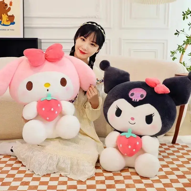 Sanrio Kuromi My Melody Strawberry Series Plush Animal Doll Throw Pillow Cartoon Anime Doll Kids Home Deco Birthday Gift