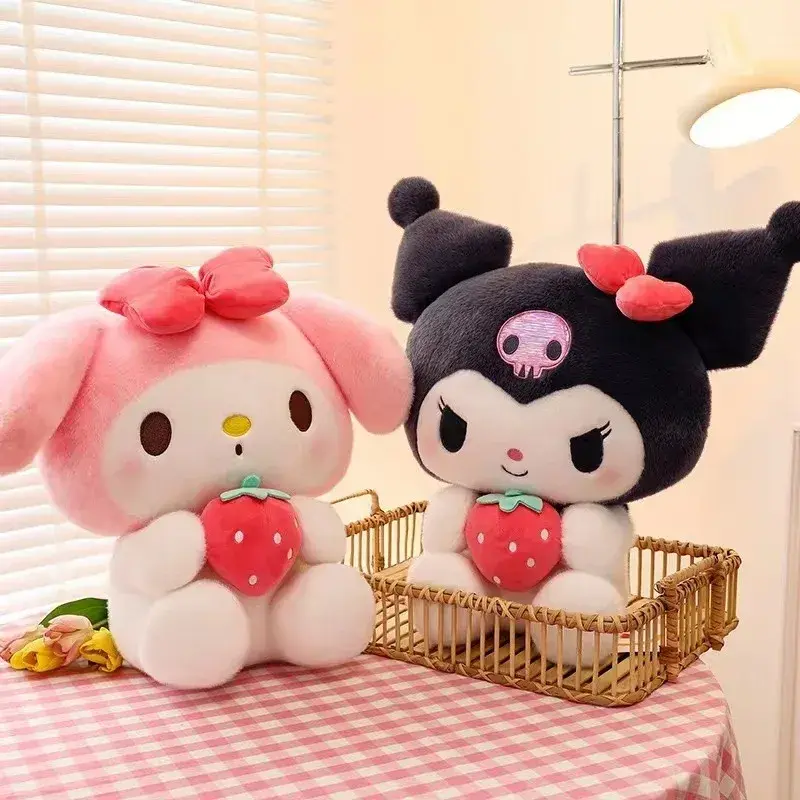 Sanrio Kuromi My Melody Strawberry Series Plush Animal Doll Throw Pillow Cartoon Anime Doll Kids Home Deco Birthday Gift