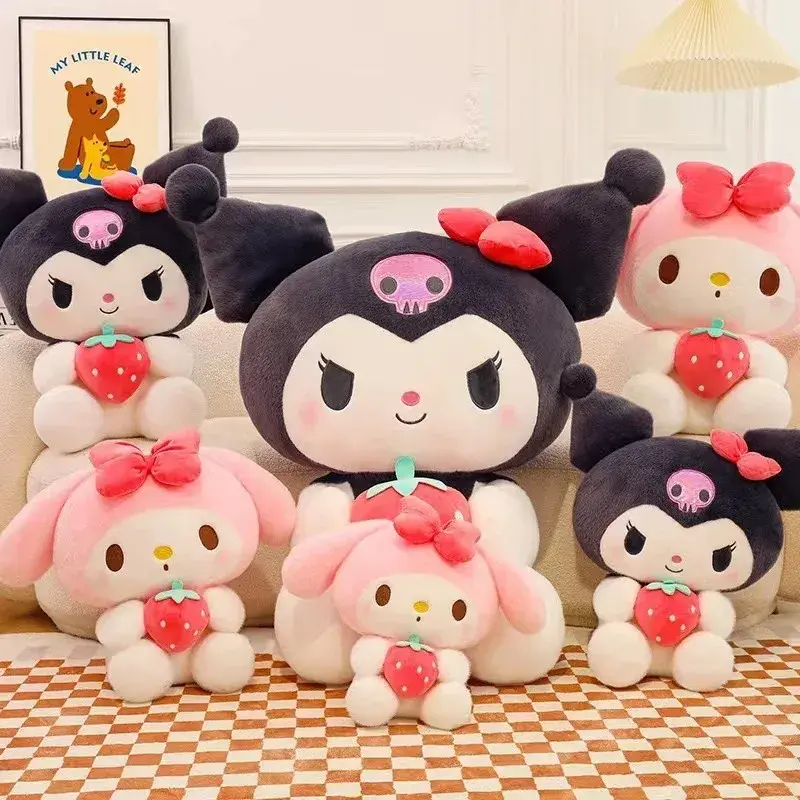 Sanrio Kuromi My Melody Strawberry Series Plush Animal Doll Throw Pillow Cartoon Anime Doll Kids Home Deco Birthday Gift