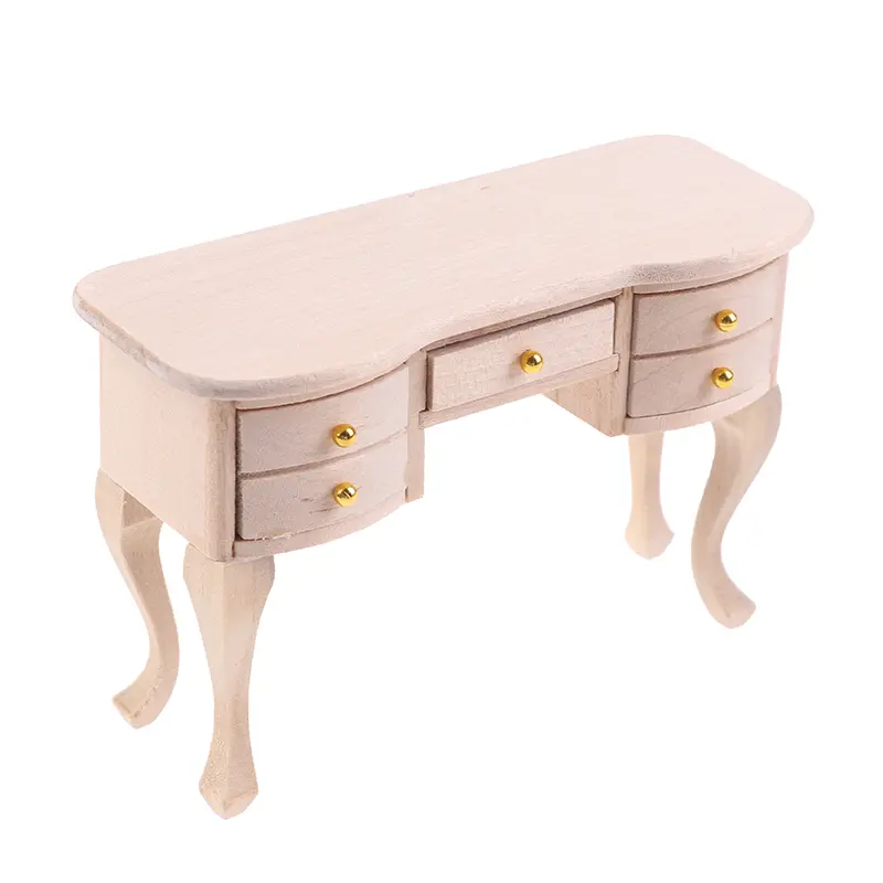 Dollhouse Miniature Unpainted Desk Table Vase Sofa Painting Mural Phonograph Model Doll House Furniture Toys Christmas Gifts