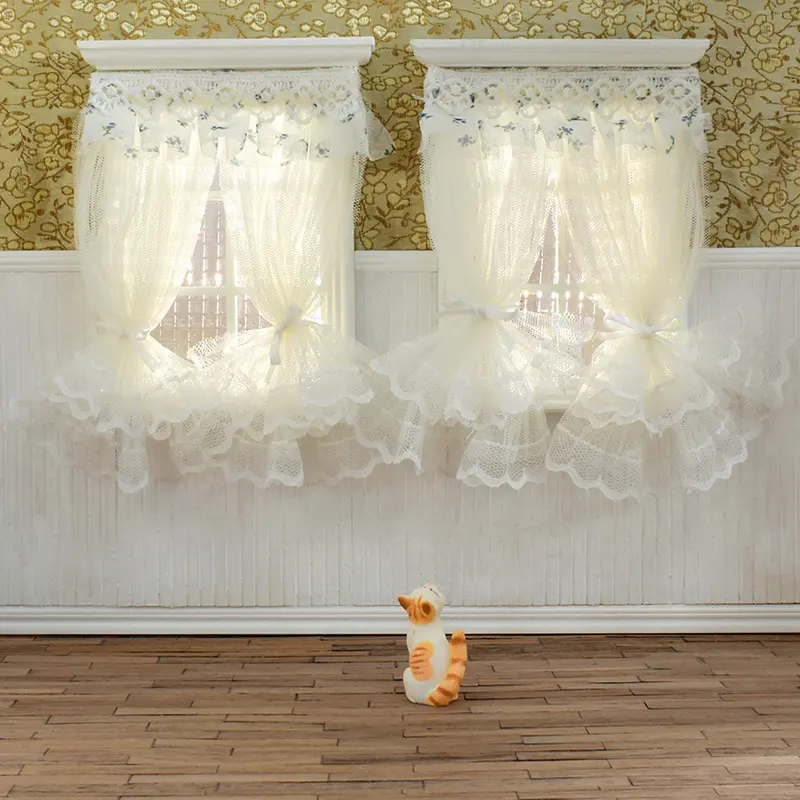 House Dollhouse Curtains Window Decoration Prop Decorate Mini Accessory Miniature White Lace Curtain Bedroom Furniture Decor Toy