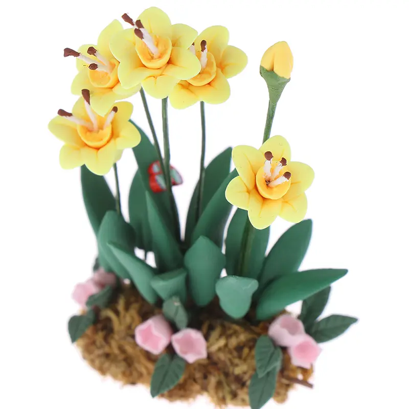 1:12 Doll House Miniature Fairy Garden Ornament Mini Potted Plant Flowers Pot DollHouse Decor Bonsai Model Kids Play Toys
