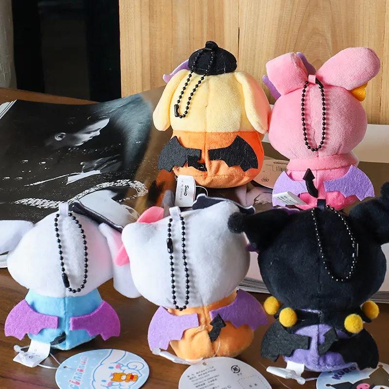 Sanrio Kuromi My melody Cinnamoroll Halloween series Kittycat Kawaii Plush Doll Cartoon Backpack Charm Keychain Toys