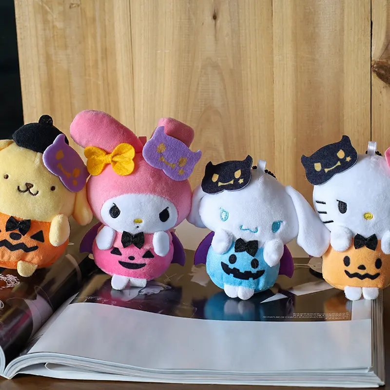 Sanrio Kuromi My melody Cinnamoroll Halloween series Kittycat Kawaii Plush Doll Cartoon Backpack Charm Keychain Toys