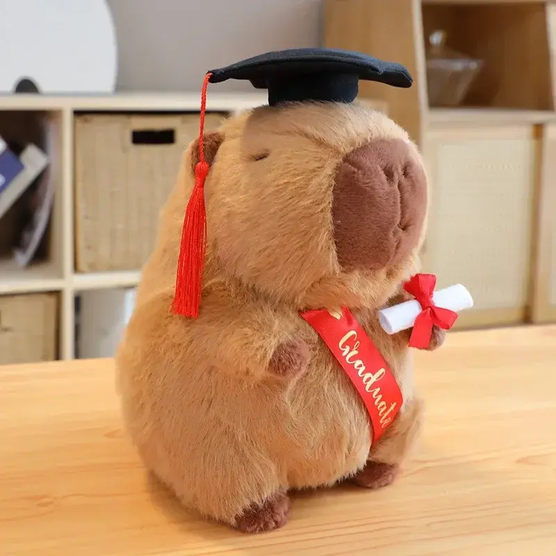 Graduate Capybara Plush Toy Doctor Hat Graduation Bear Doll Cute Stuffed Animal Plushie Soft Pendant Cartoon Graduation Gift
